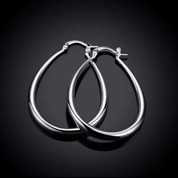 925 Silver U Shaped Hoop Earring - Picture 4 of 5